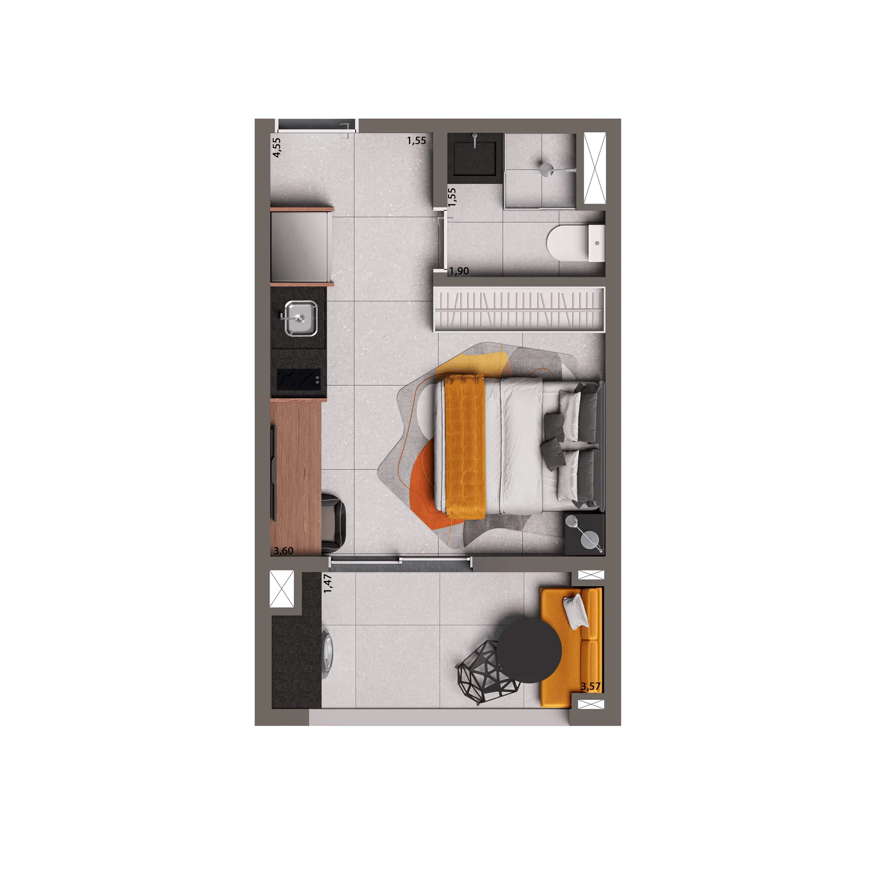 Planta Opção 24 m² | Studio