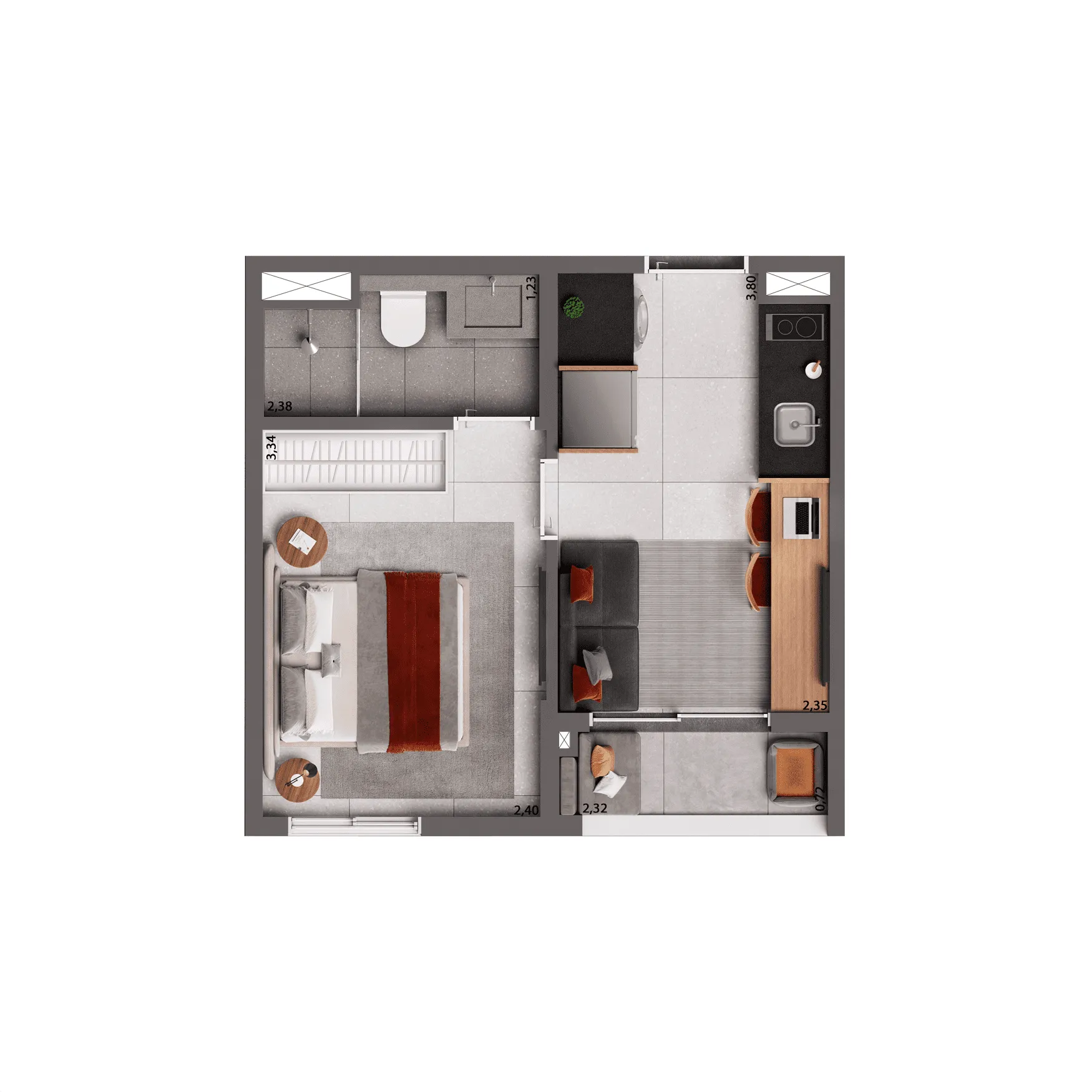 Planta Opção 25m² | 1 dorm.