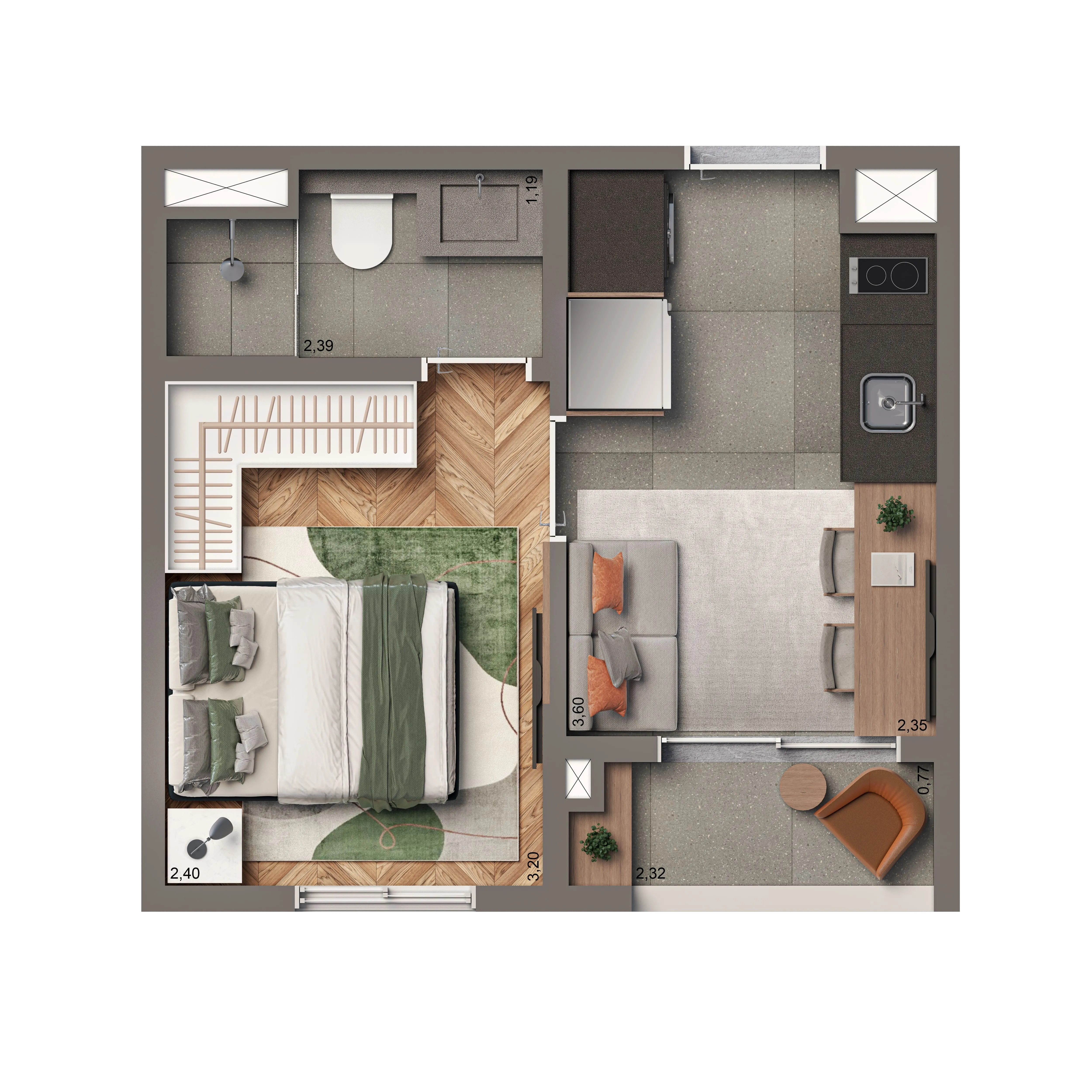 Planta Opção 24m² | 1 dorm.