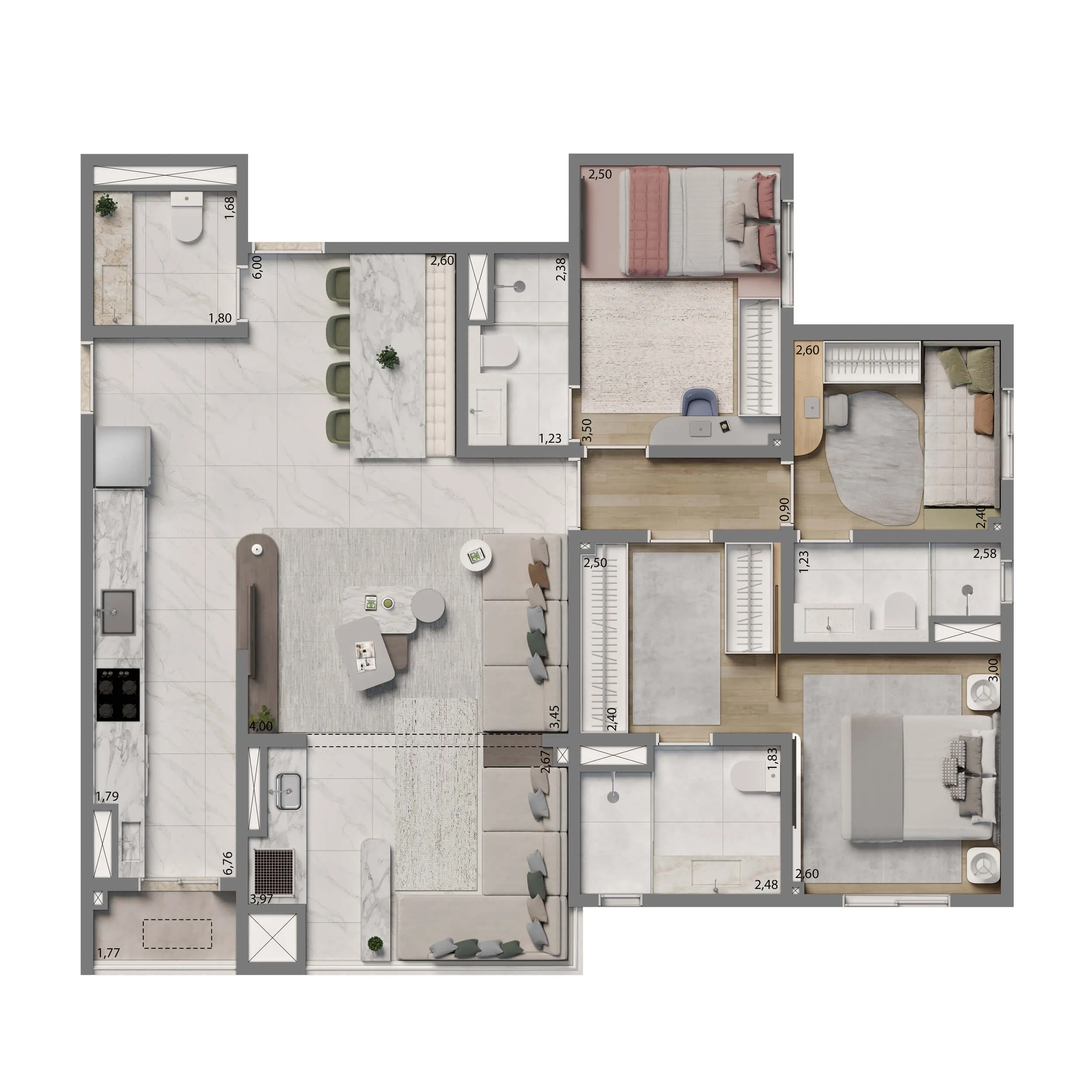 Planta Padrão 102m² | 3 suítes