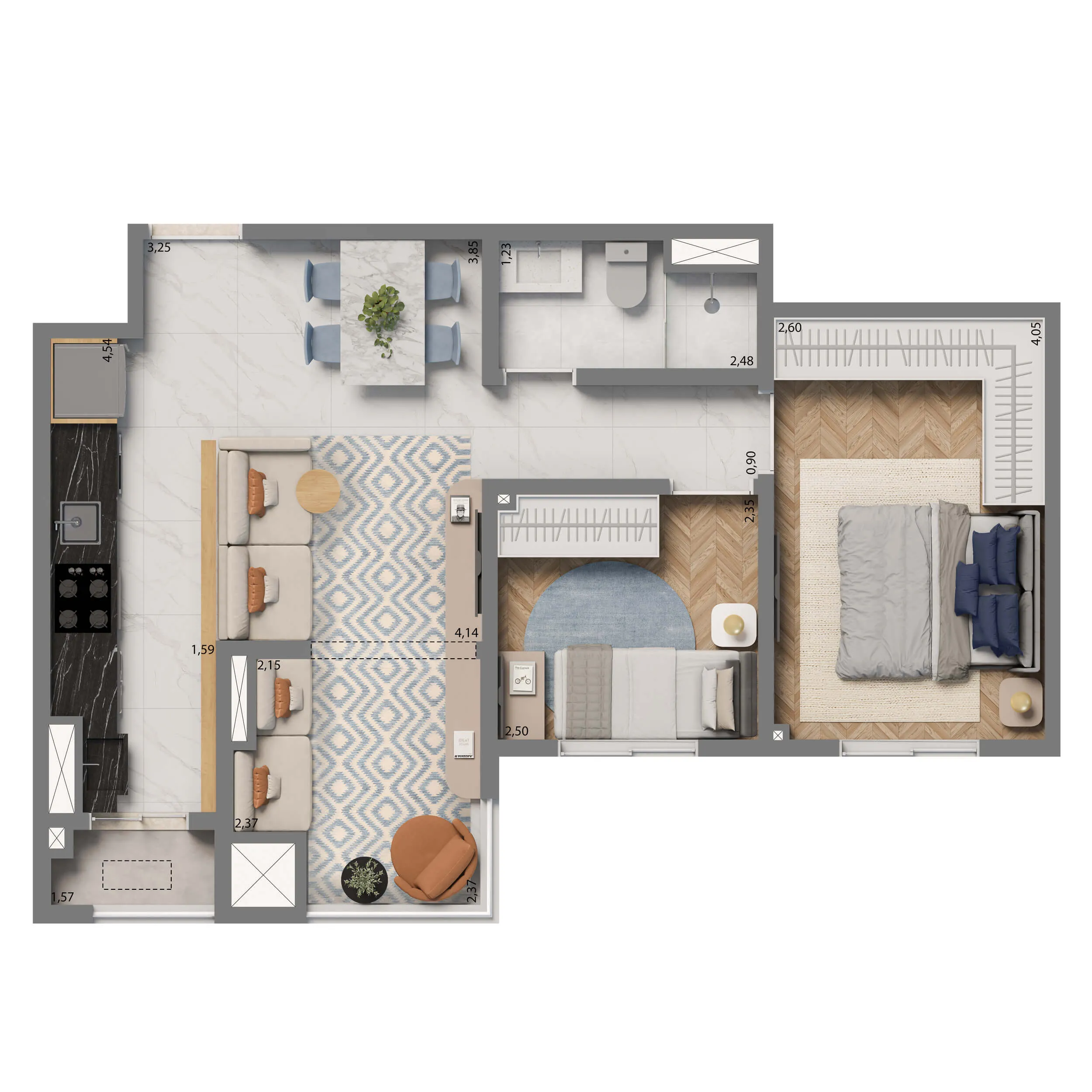 Planta Padrão 52m² | 2 dorms. 