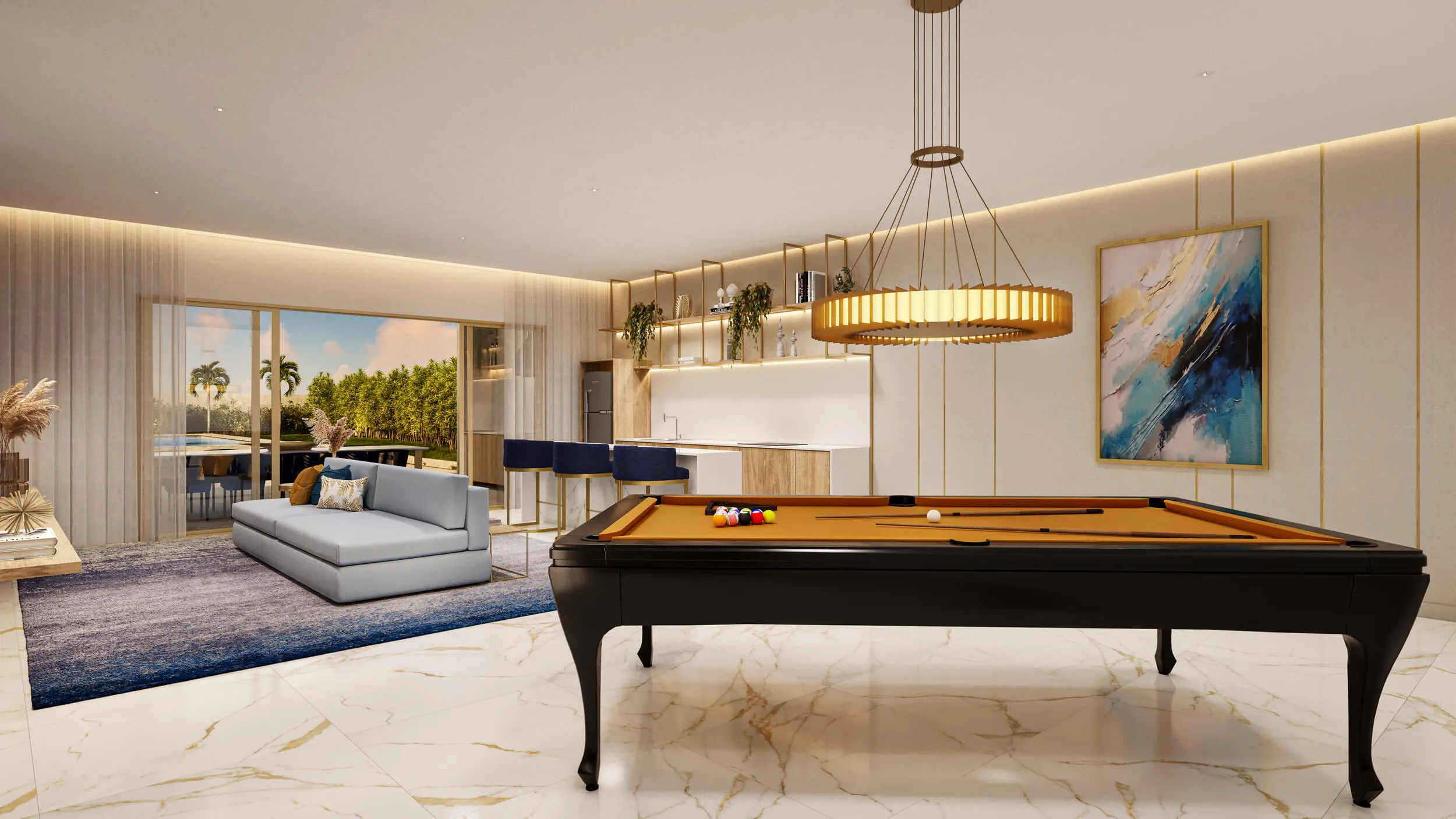 Perspectiva Ilustrada da Private Pool House Interna