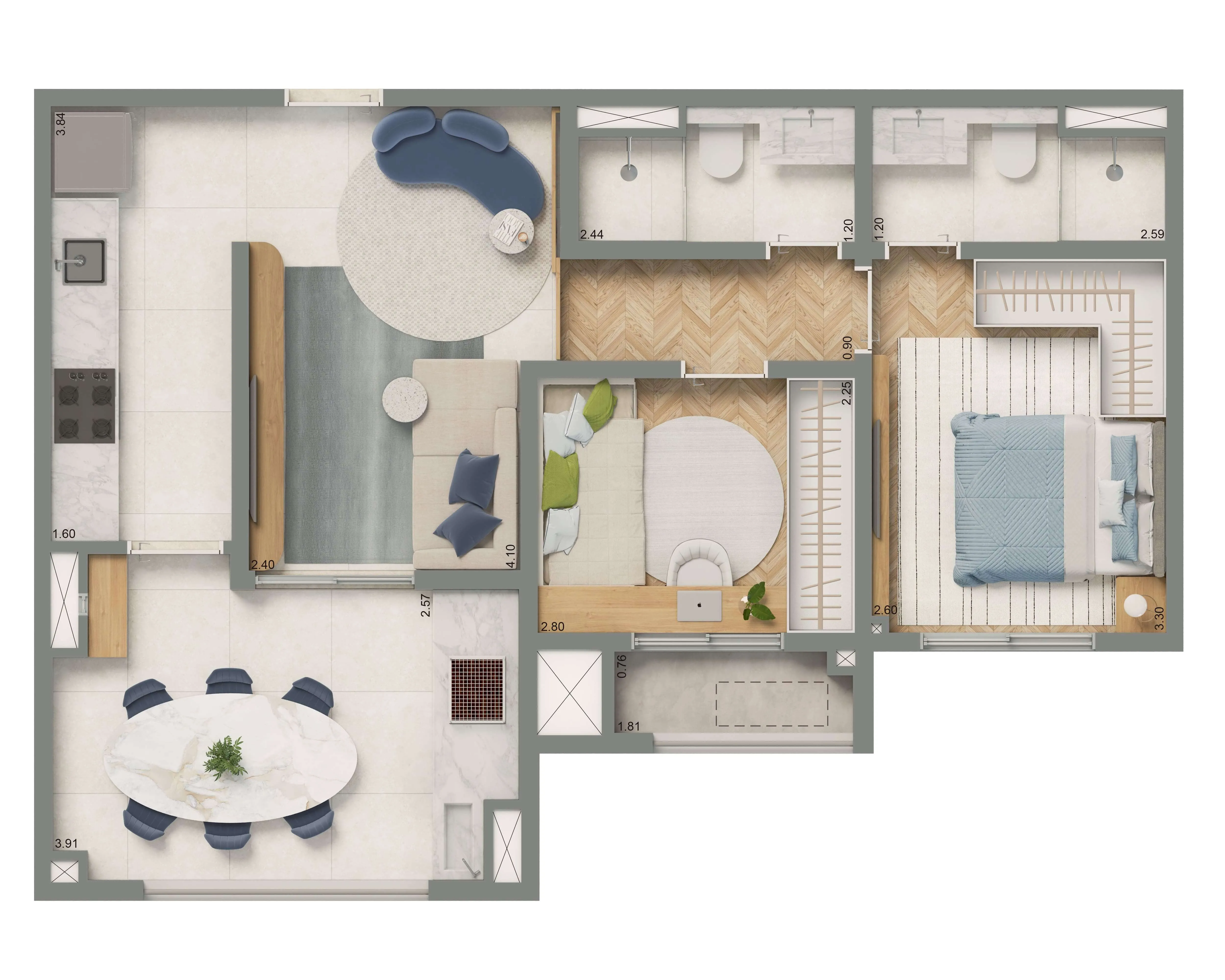 Planta Padrão 60m² | 2 dorms. | 1 suíte