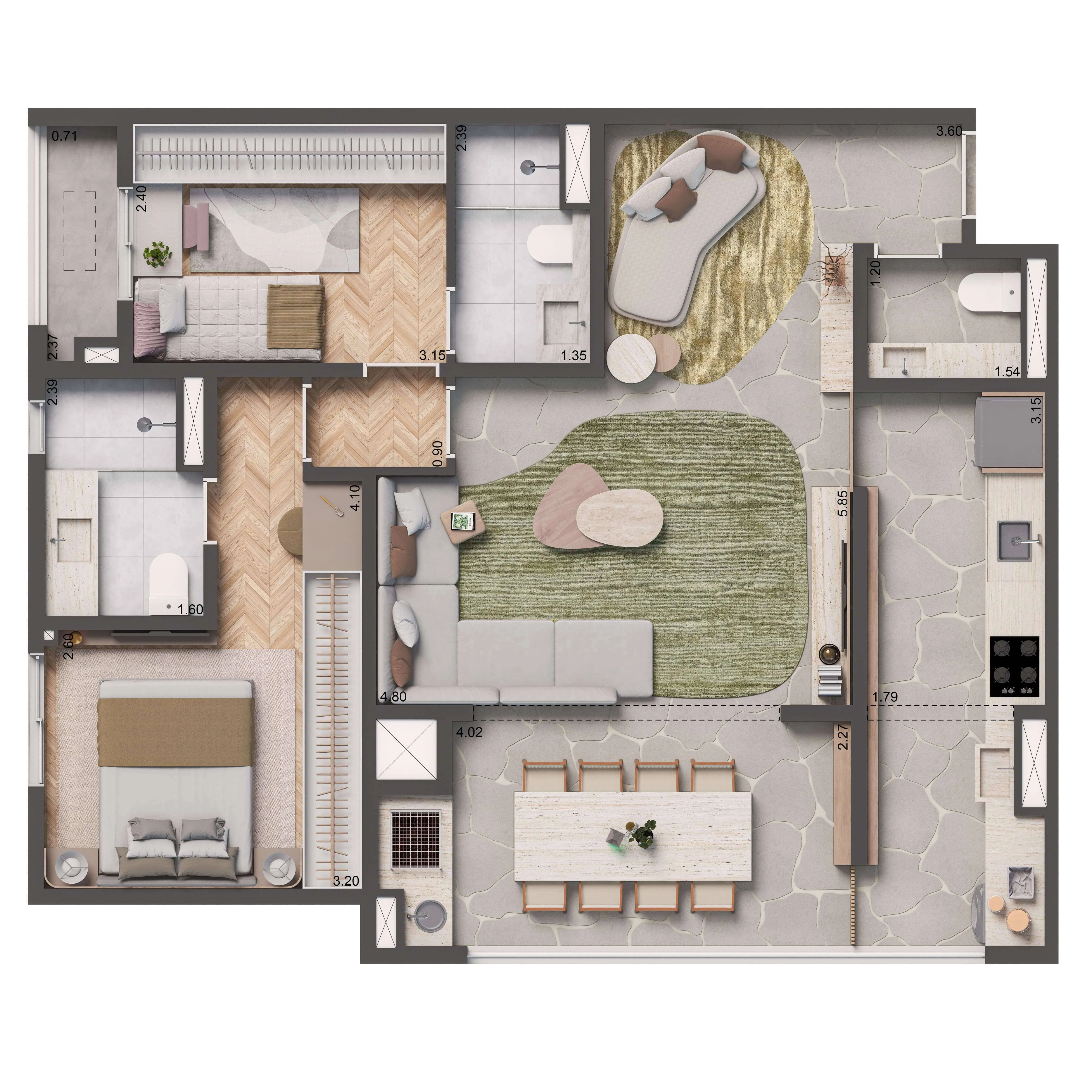 Planta Padrão 84m² | 2 suítes