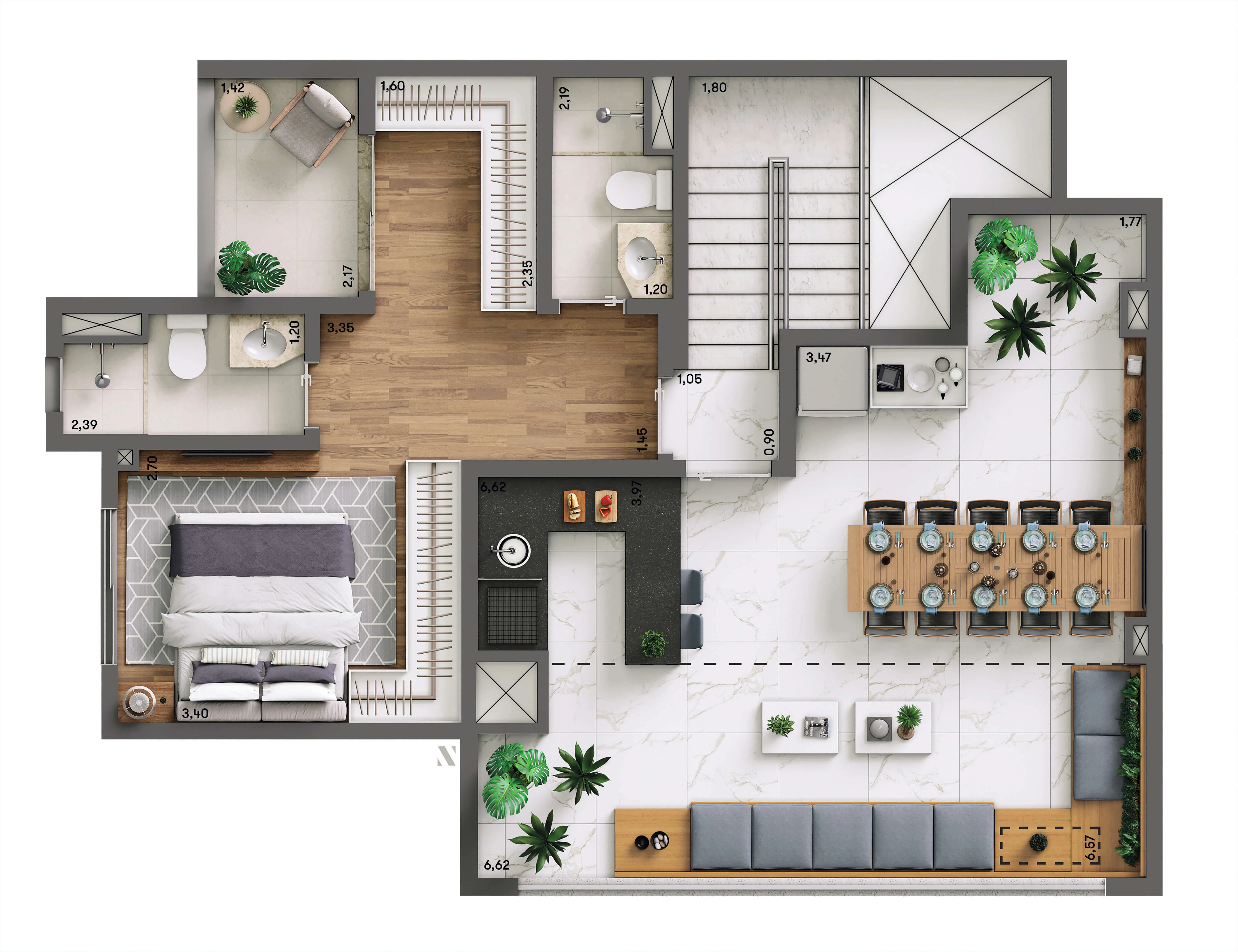 Planta Duplex Superior 145m² | 2 suítes 