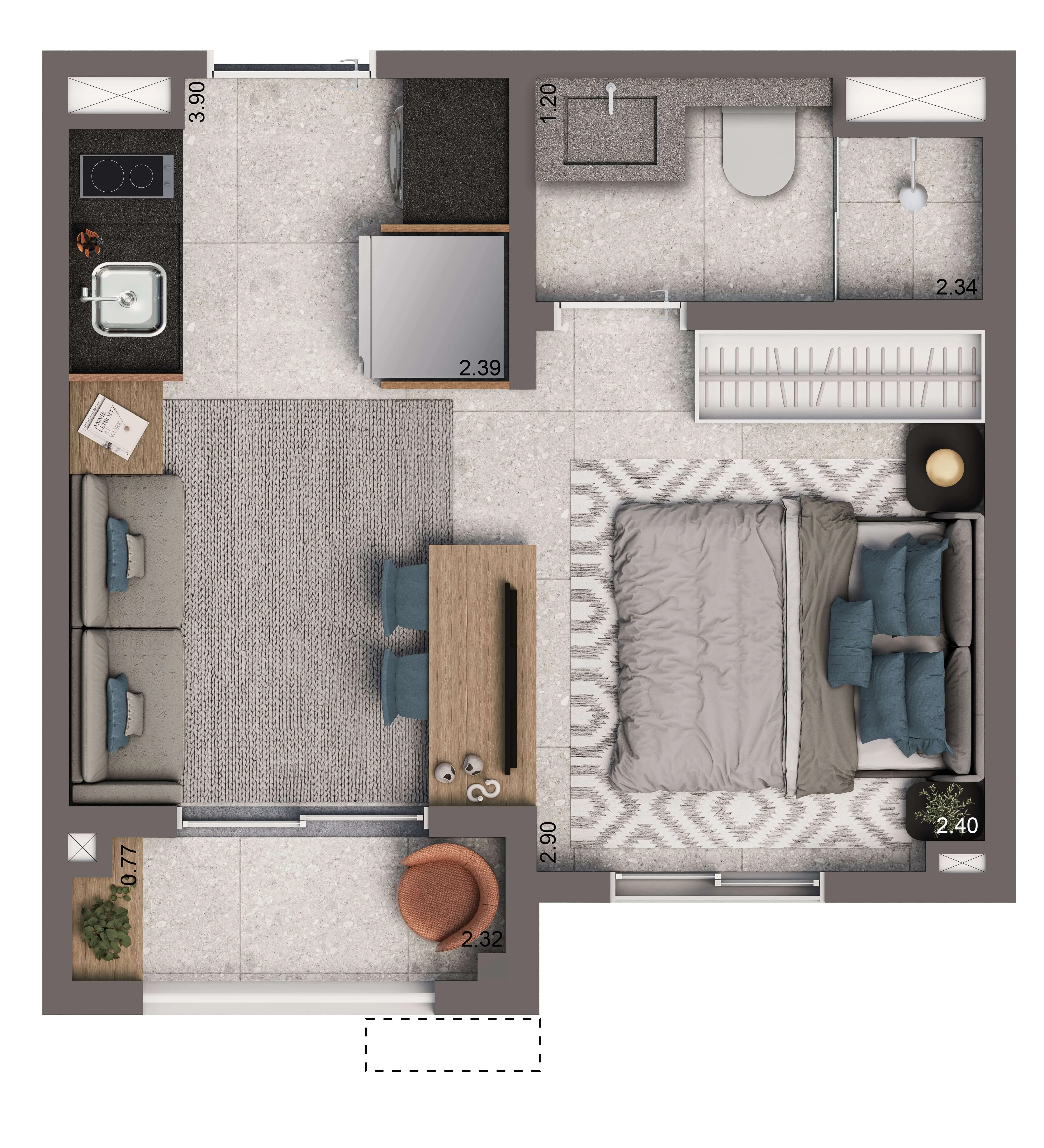 Planta Padrão Ampliada 24m² | Studio