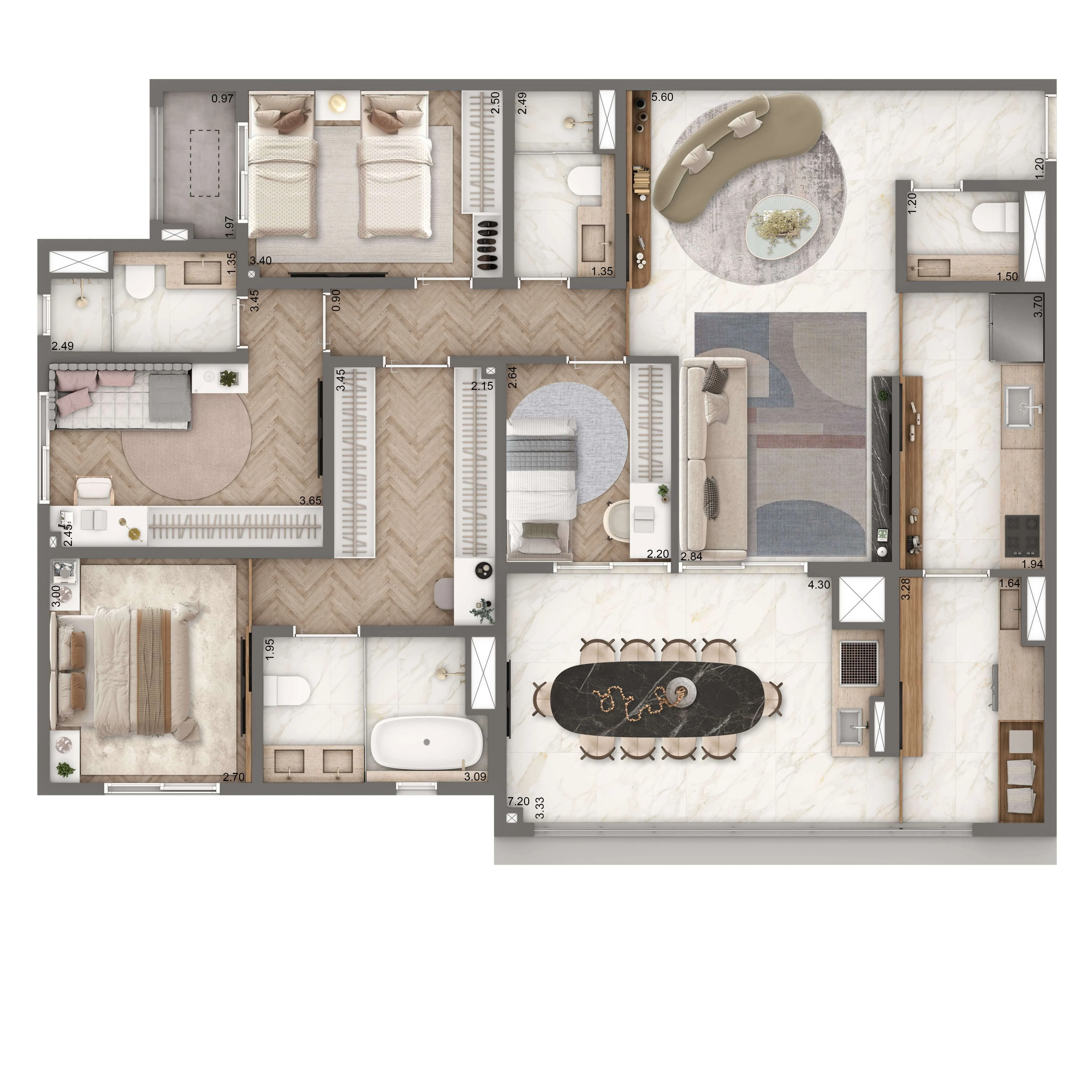 Planta Opção 127m² | 4 dorms. | 2 suítes