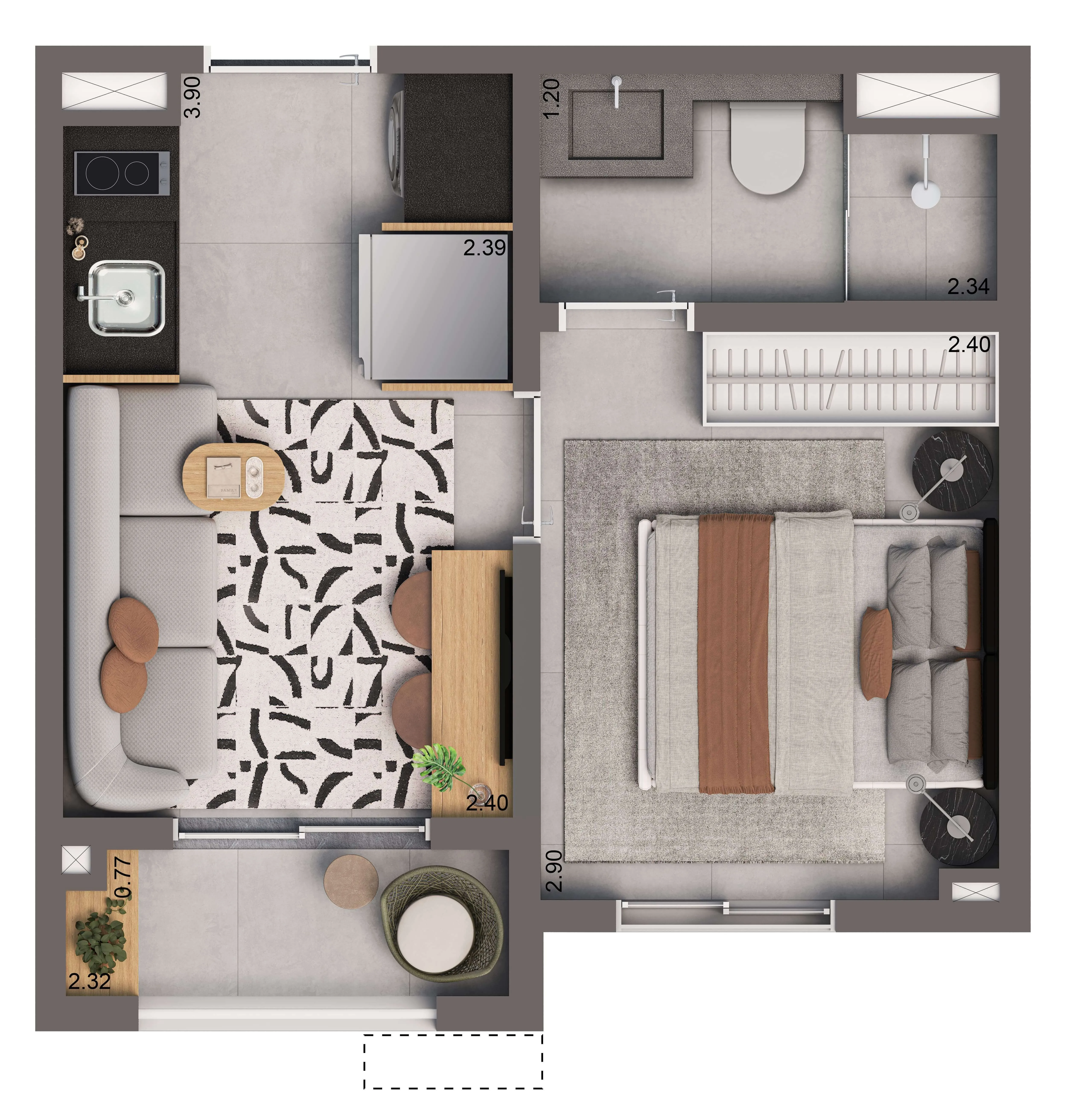 Planta Opção 24m² | 1 dorm.