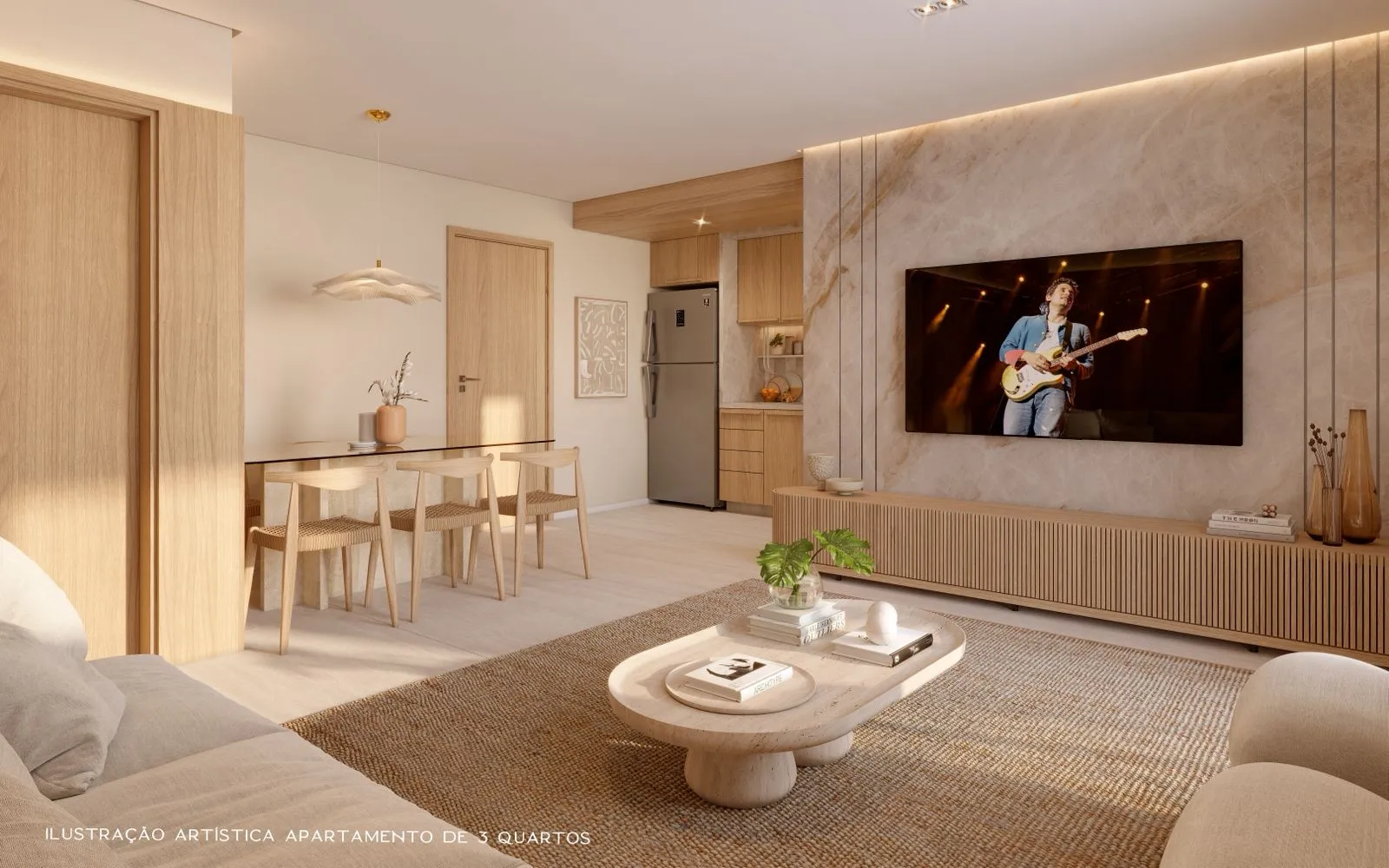  Ilustração Artística Apartamento de 3 Quartos 