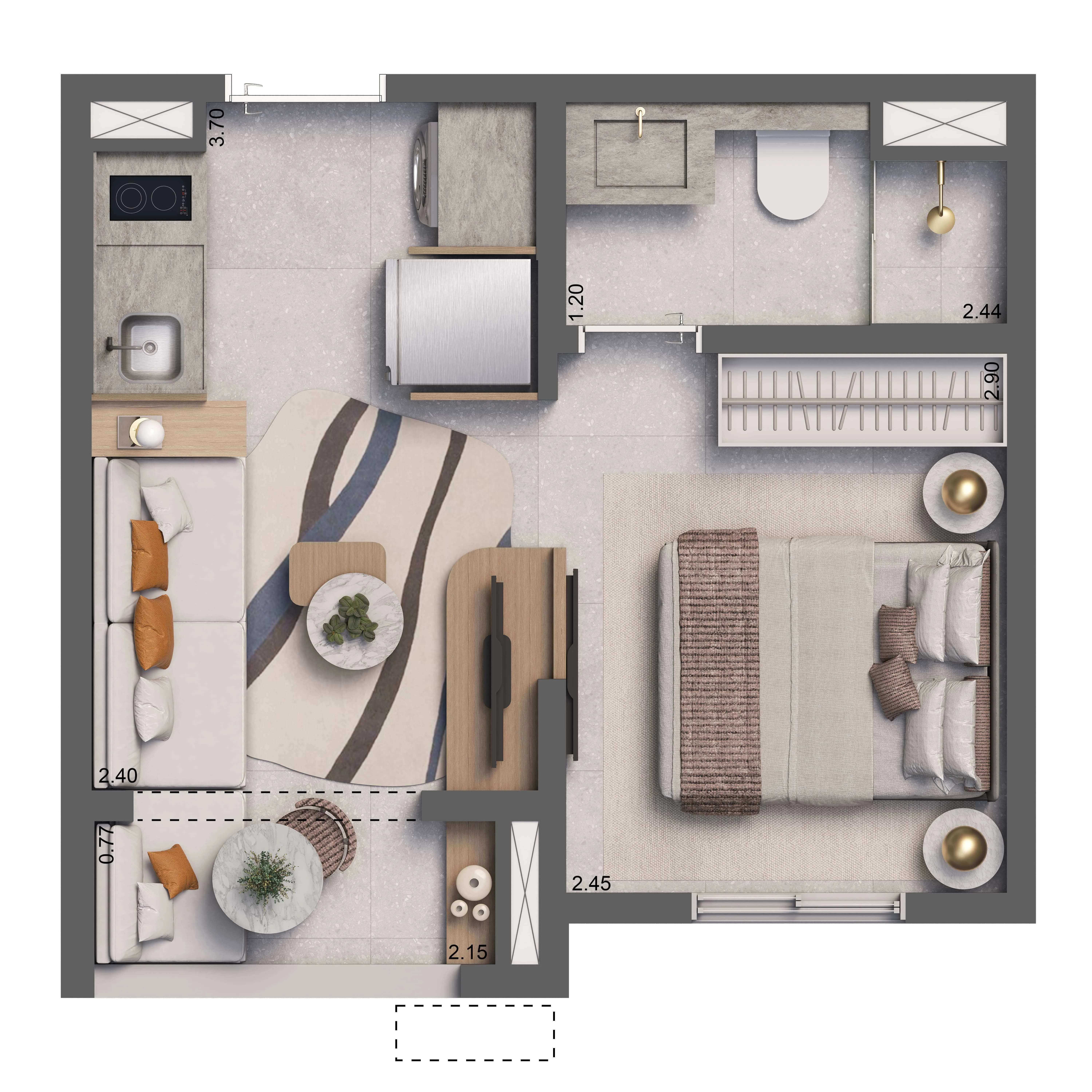 Planta Padrão Ampliada com Terraço 24m²