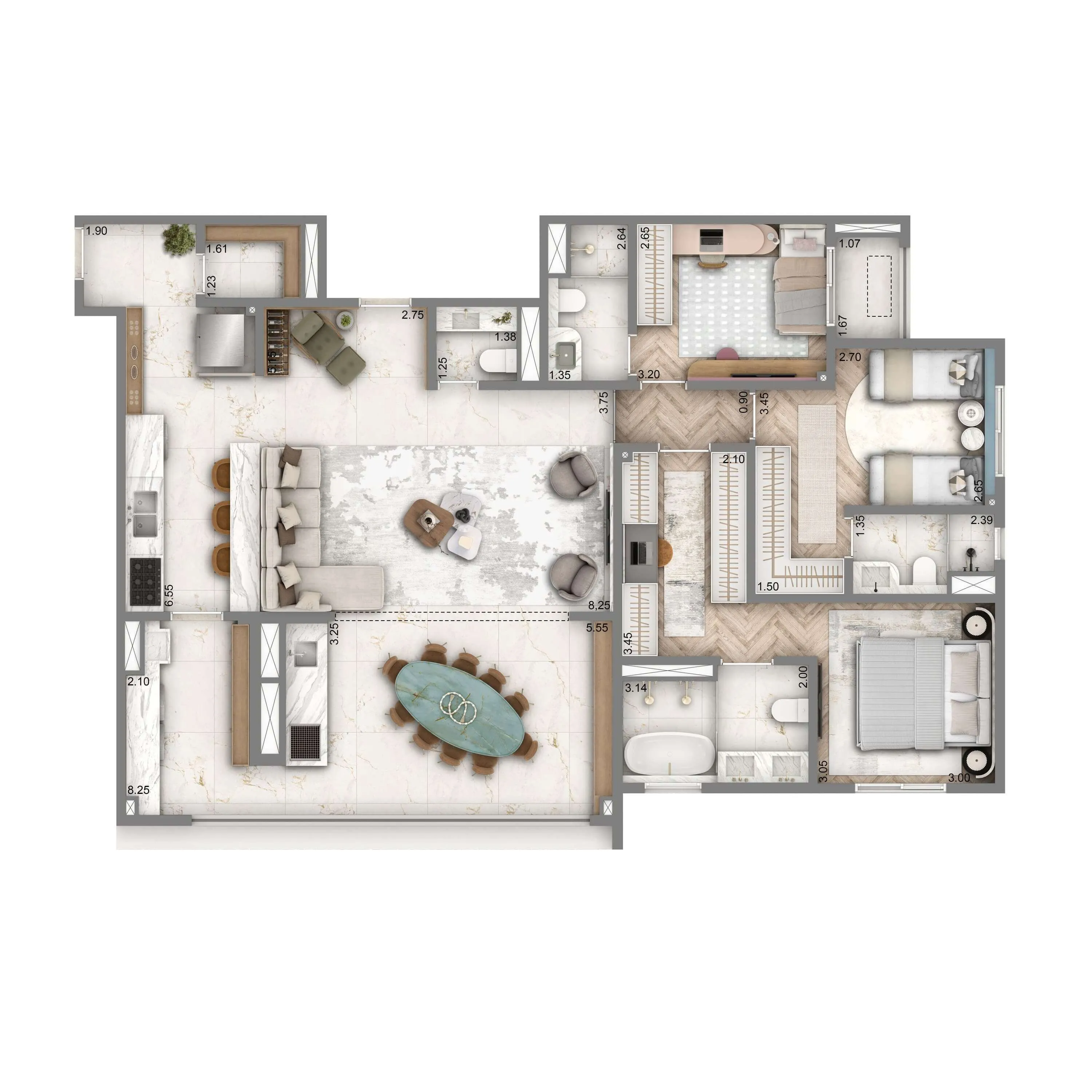 Planta Padrão 140m² | 3 suítes | 2 vagas