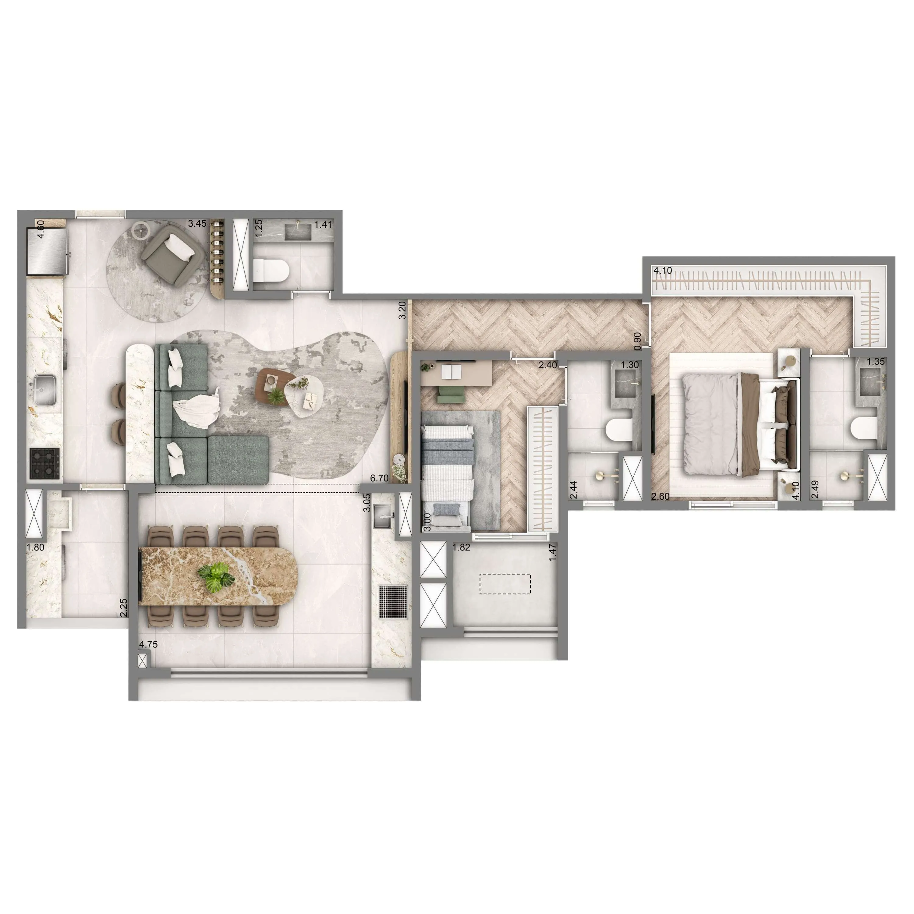 Planta Padrão 90m² | 2 suítes | 1 vaga