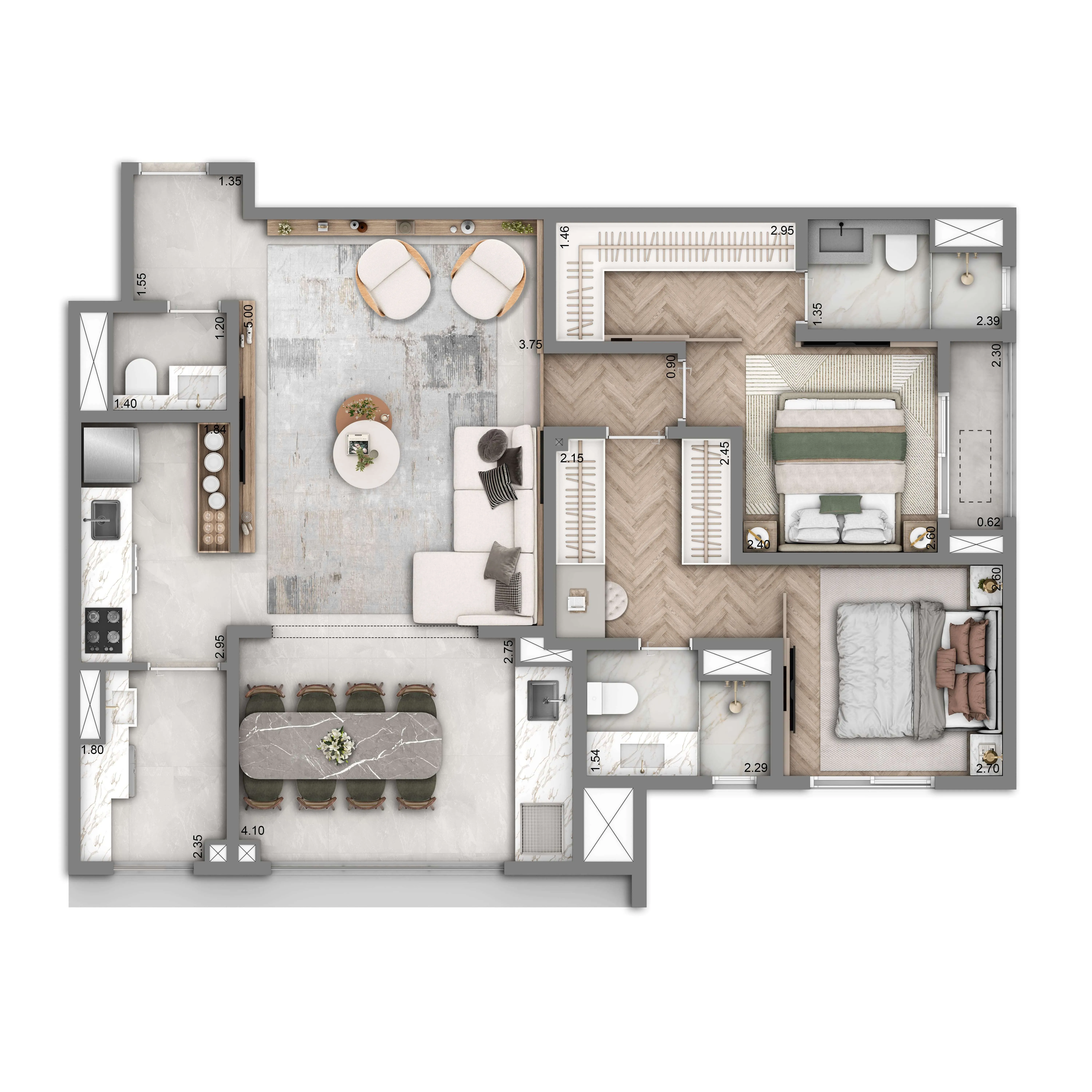 Planta Padrão 88m² | 2 suítes | 1 vaga