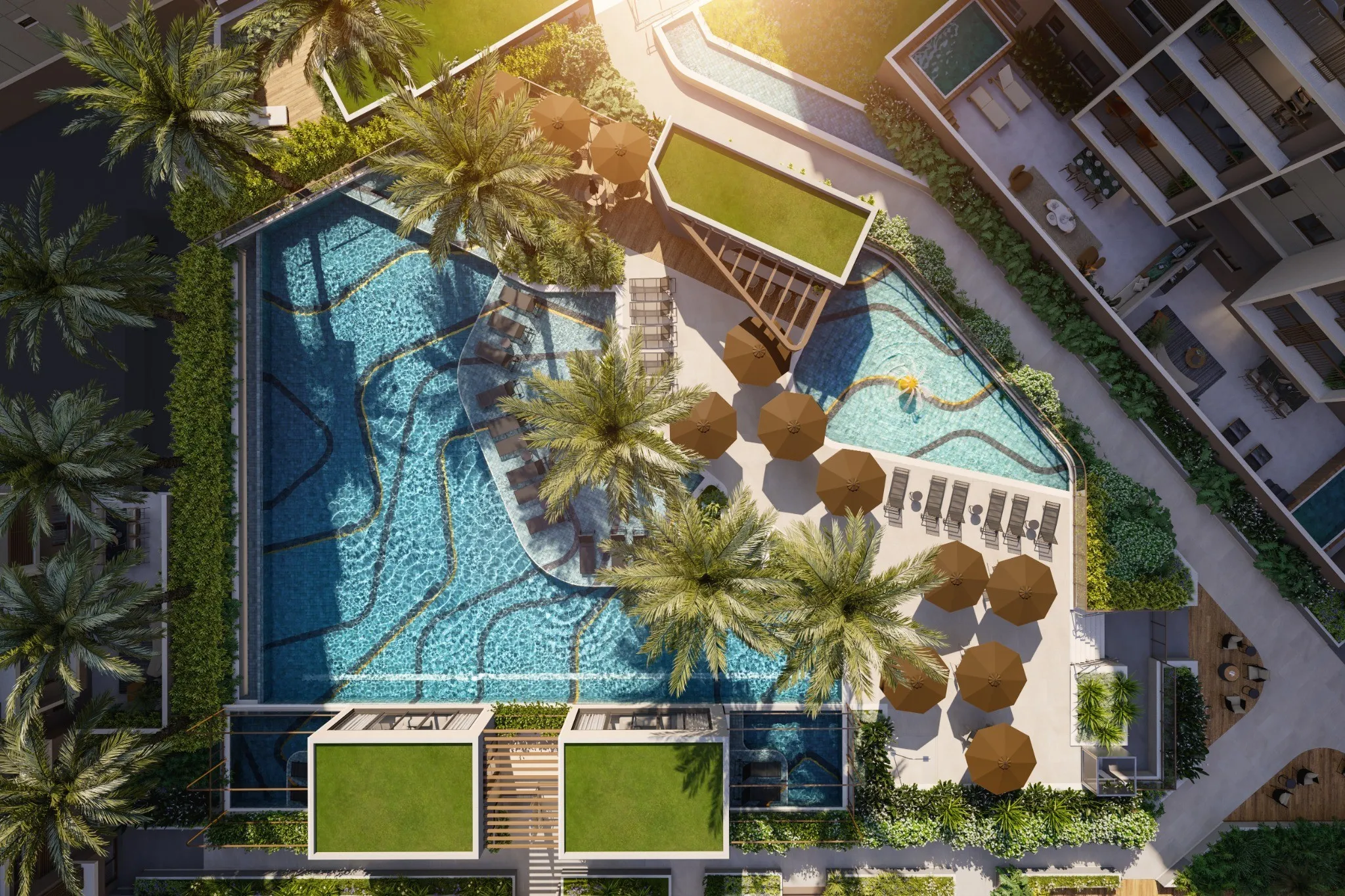 ILUSTRAÇÃO ARTÍSTICA VISTA AÉREA DAS PISCINAS